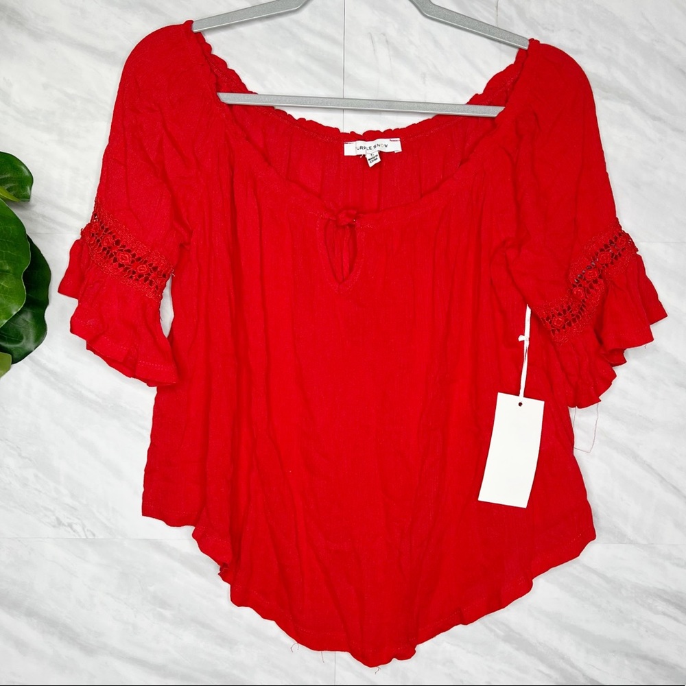 Purple Snow Red Boho Top Large NWT
